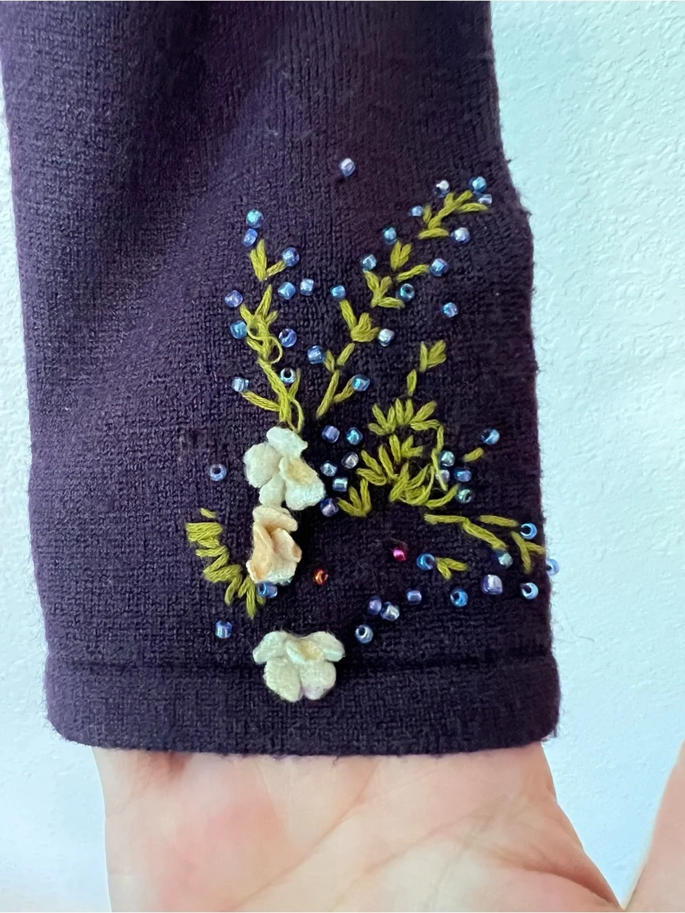 Free People Vintage Dark Purple Embroidered Floral Bolero Medium Shrug